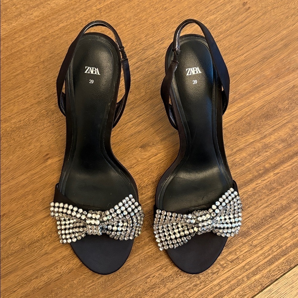 Zara Rhinestone Bow High Heels - Picture 2 of 6